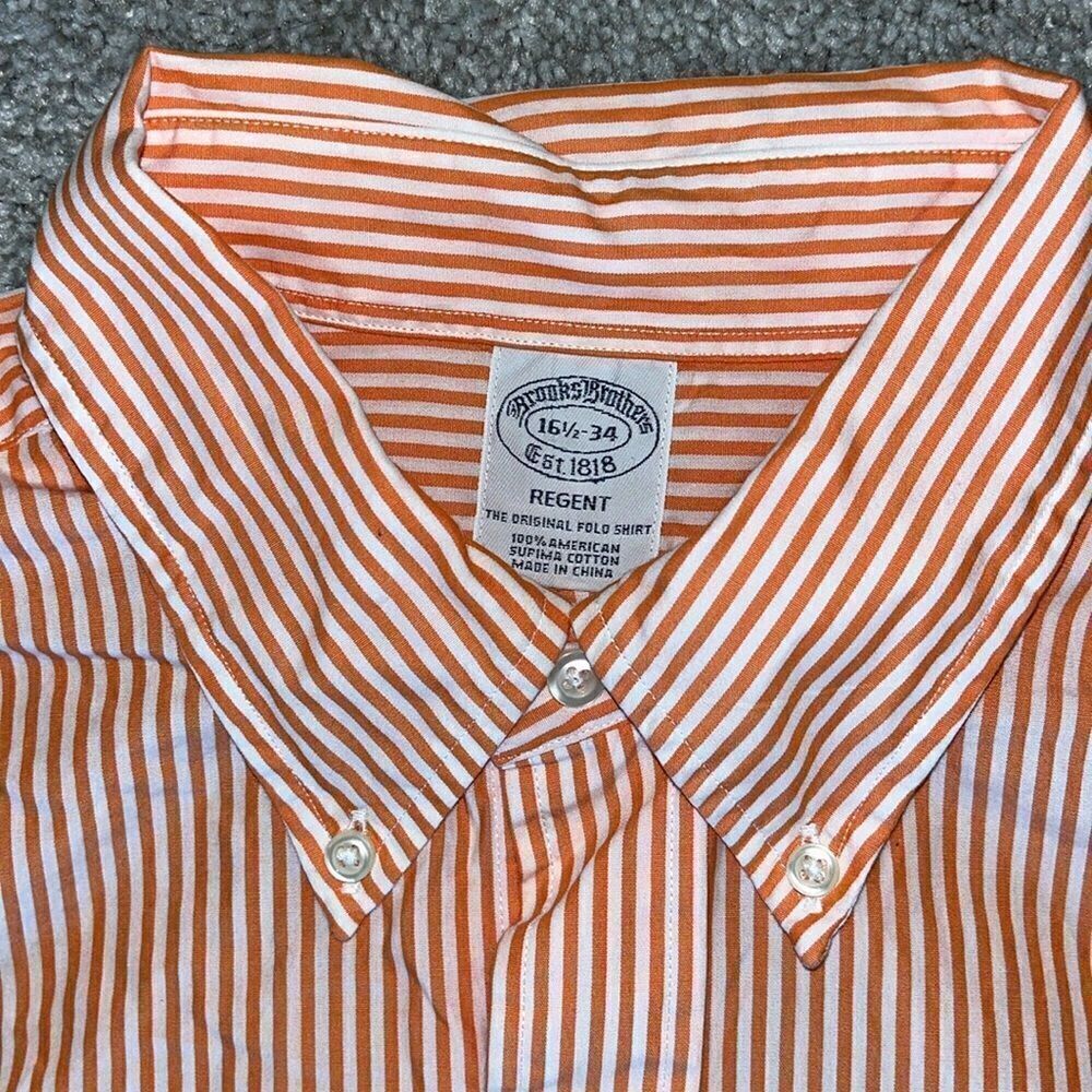 Brooks Brothers Regent Non-Iron Tennessee Vols Ls Supima Orange Stripe Shirt L